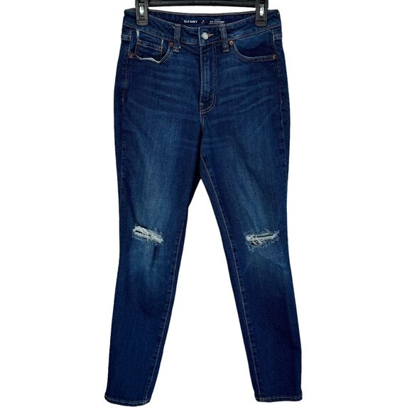 Old Navy Petite SZ 6P O.G. Straight Jeans Hi-Rise Zip-Fly Distressed Dark Wash - Picture 1 of 9